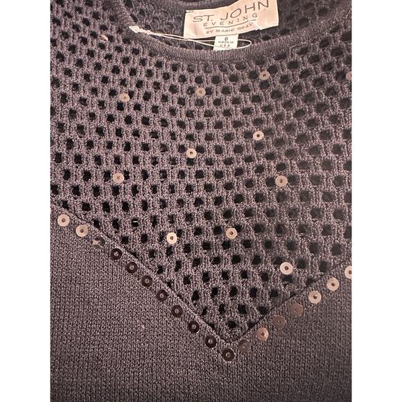 St. John Evening Black Paillettes Santana Open Knit Sweater Size 6 NWOT - Picture 4 of 4